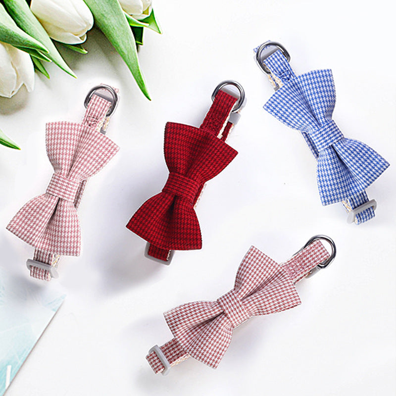 Pet Collar Houndstooth Design Bow