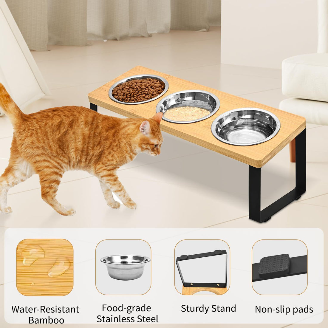 Iron Wood Combined With Cat Bowl Rack