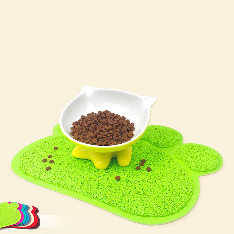 PVC Pet Dog Cat Puppy Kitten Dish Bowl Food Water Feeding Placemat, Non-Slip Cat Litter Mat Paw Shape, Rose Large