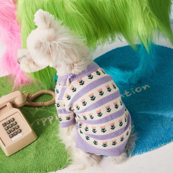 Purple Flower Dog Sweater Cardigan