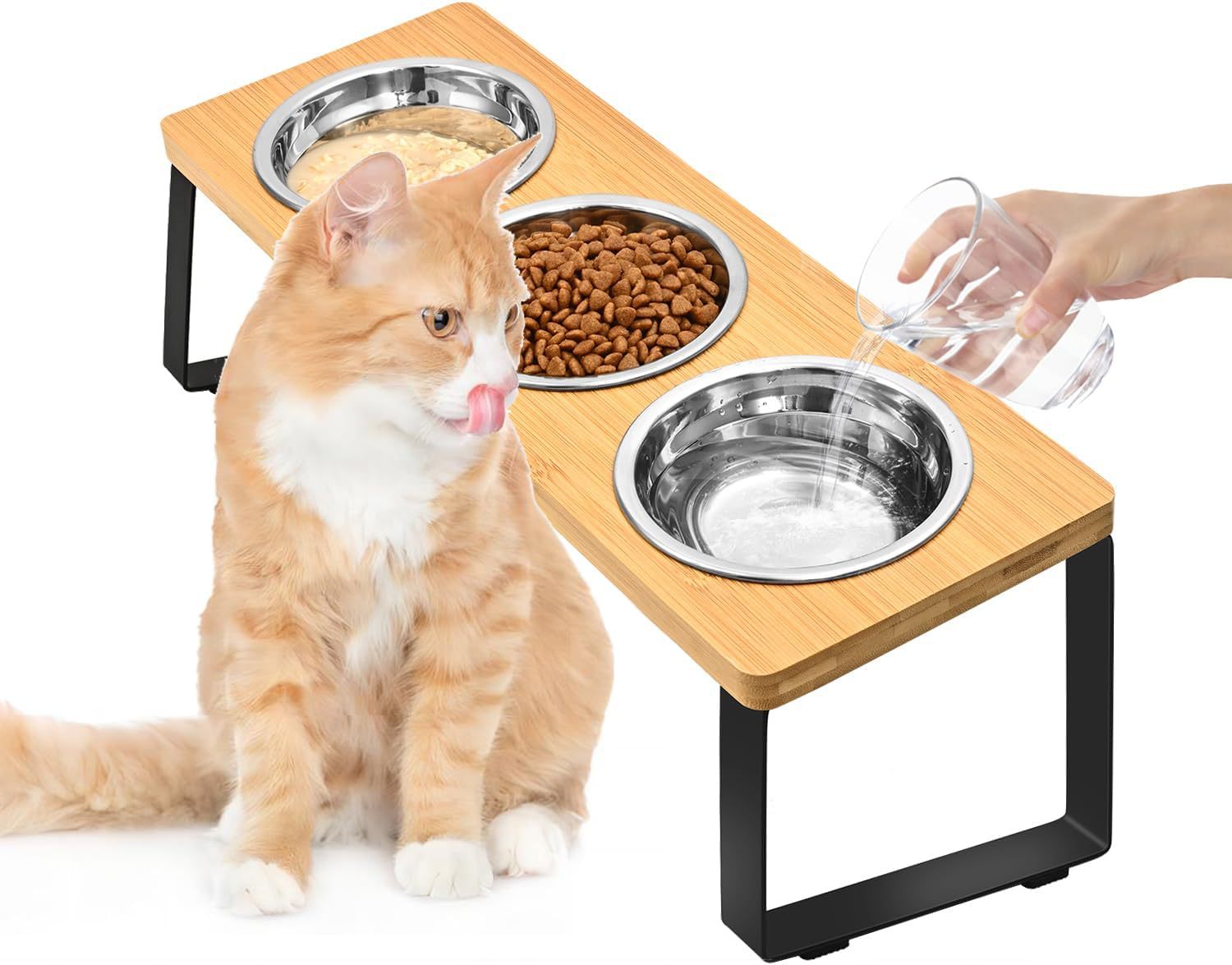 Iron Wood Combined With Cat Bowl Rack