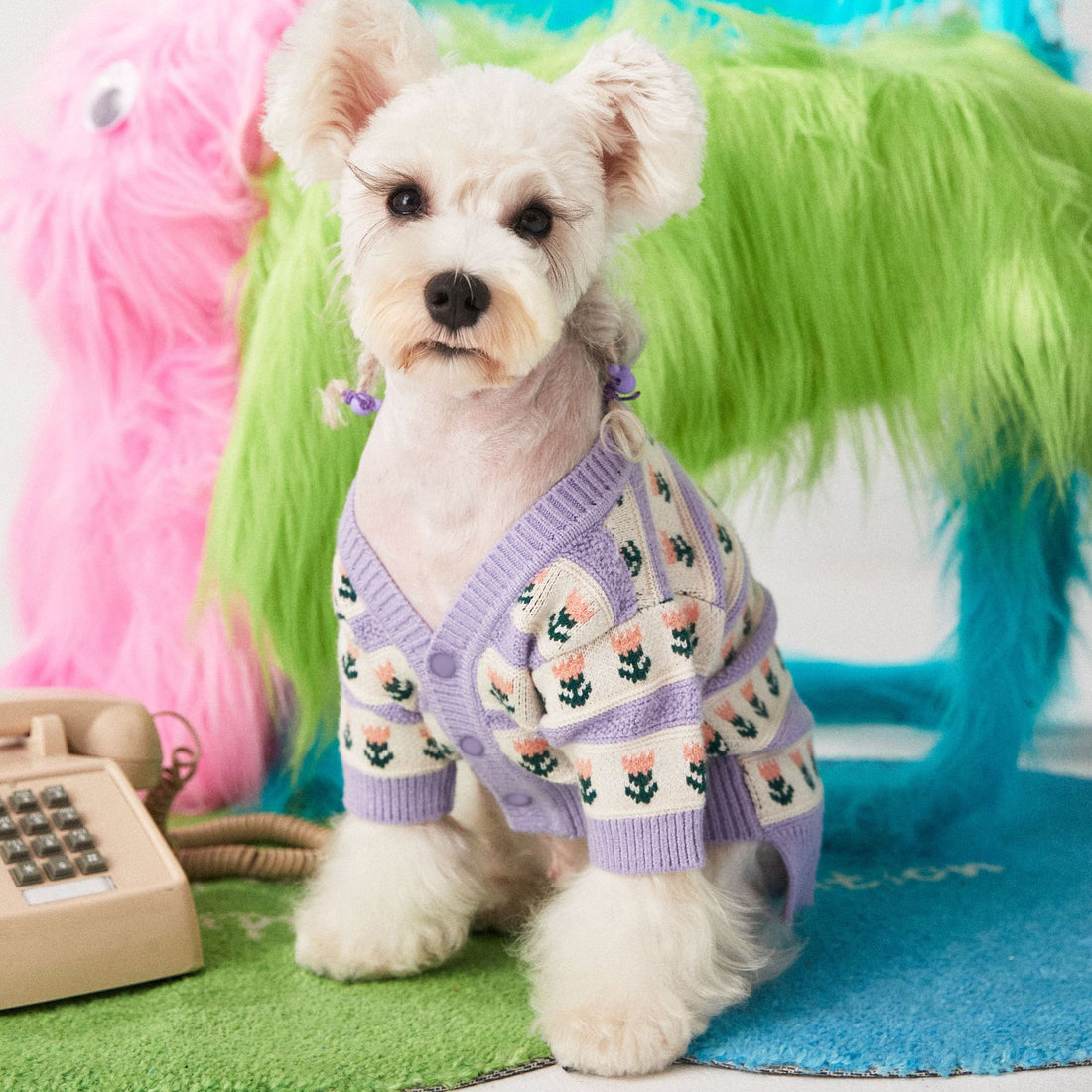 Purple Flower Dog Sweater Cardigan