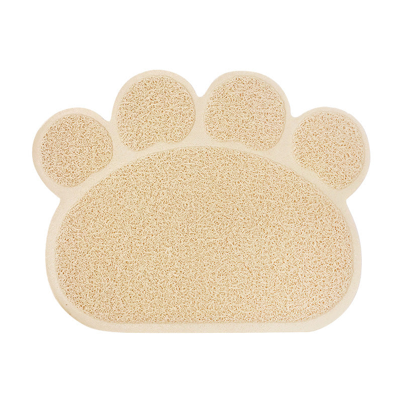 PVC Pet Dog Cat Puppy Kitten Dish Bowl Food Water Feeding Placemat, Non-Slip Cat Litter Mat Paw Shape, Rose Large