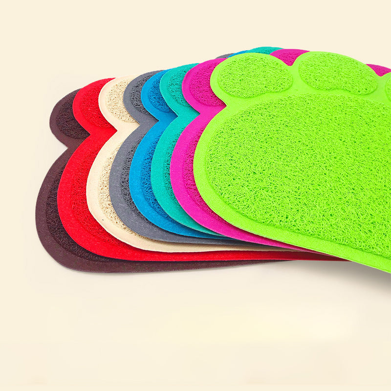 PVC Pet Dog Cat Puppy Kitten Dish Bowl Food Water Feeding Placemat, Non-Slip Cat Litter Mat Paw Shape, Rose Large