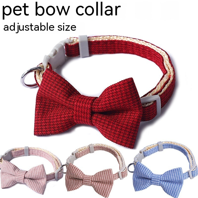 Pet Collar Houndstooth Design Bow
