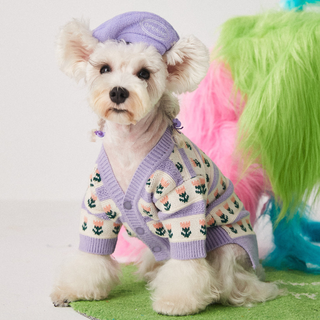 Purple Flower Dog Sweater Cardigan