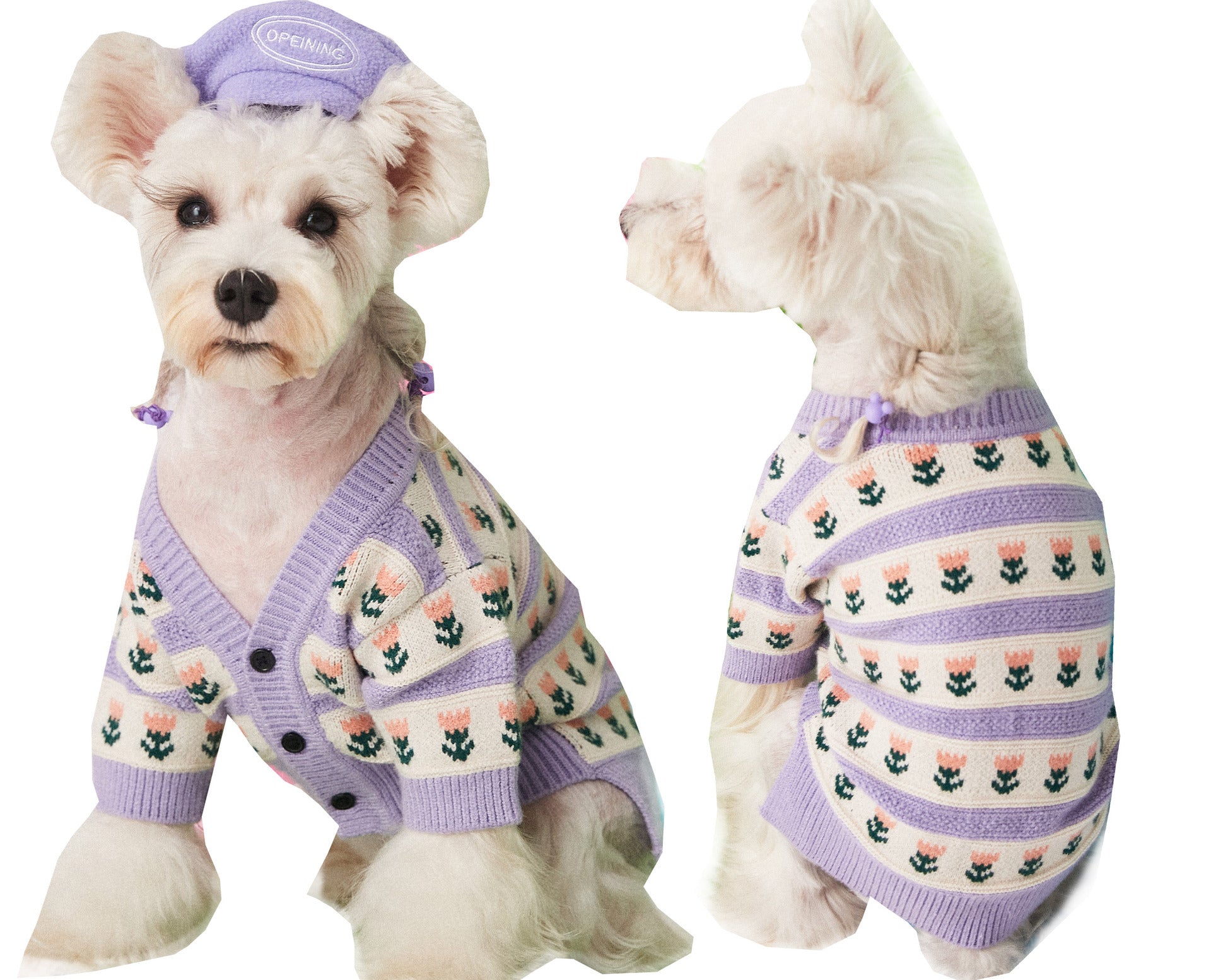 Purple Flower Dog Sweater Cardigan