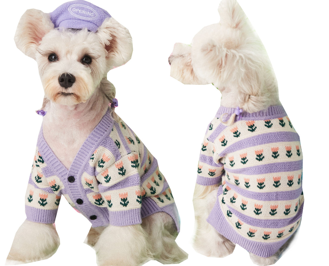 Purple Flower Dog Sweater Cardigan
