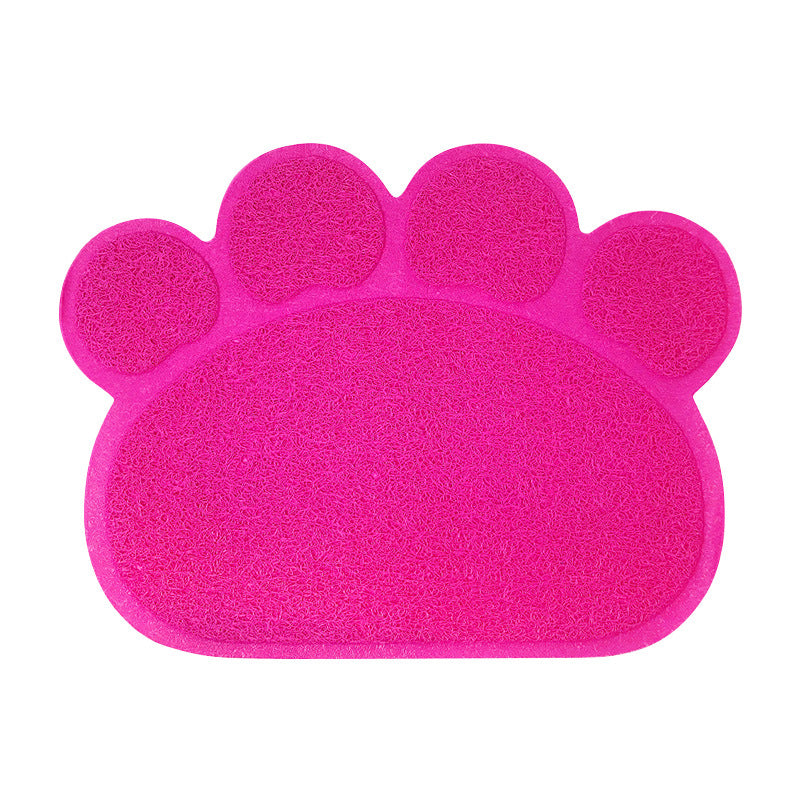 PVC Pet Dog Cat Puppy Kitten Dish Bowl Food Water Feeding Placemat, Non-Slip Cat Litter Mat Paw Shape, Rose Large