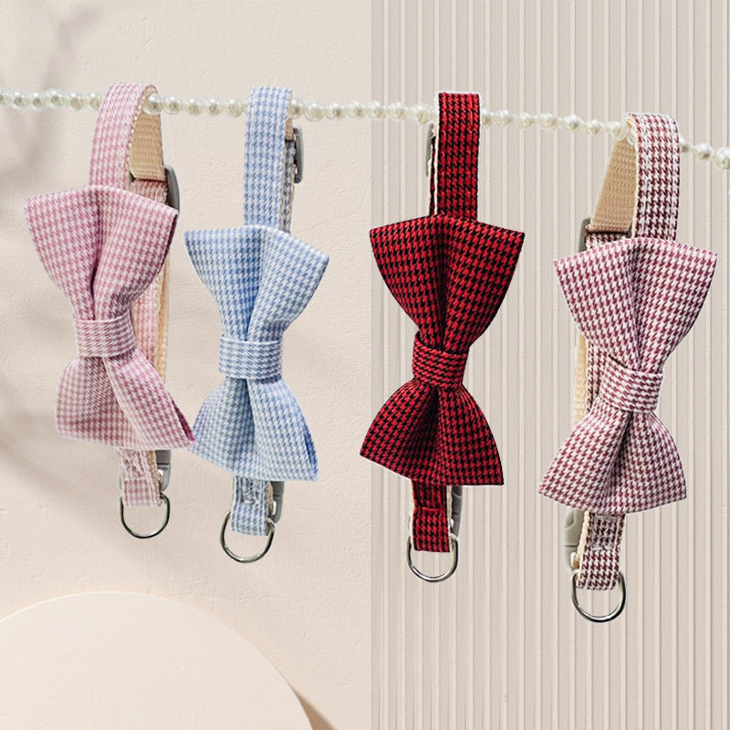 Pet Collar Houndstooth Design Bow