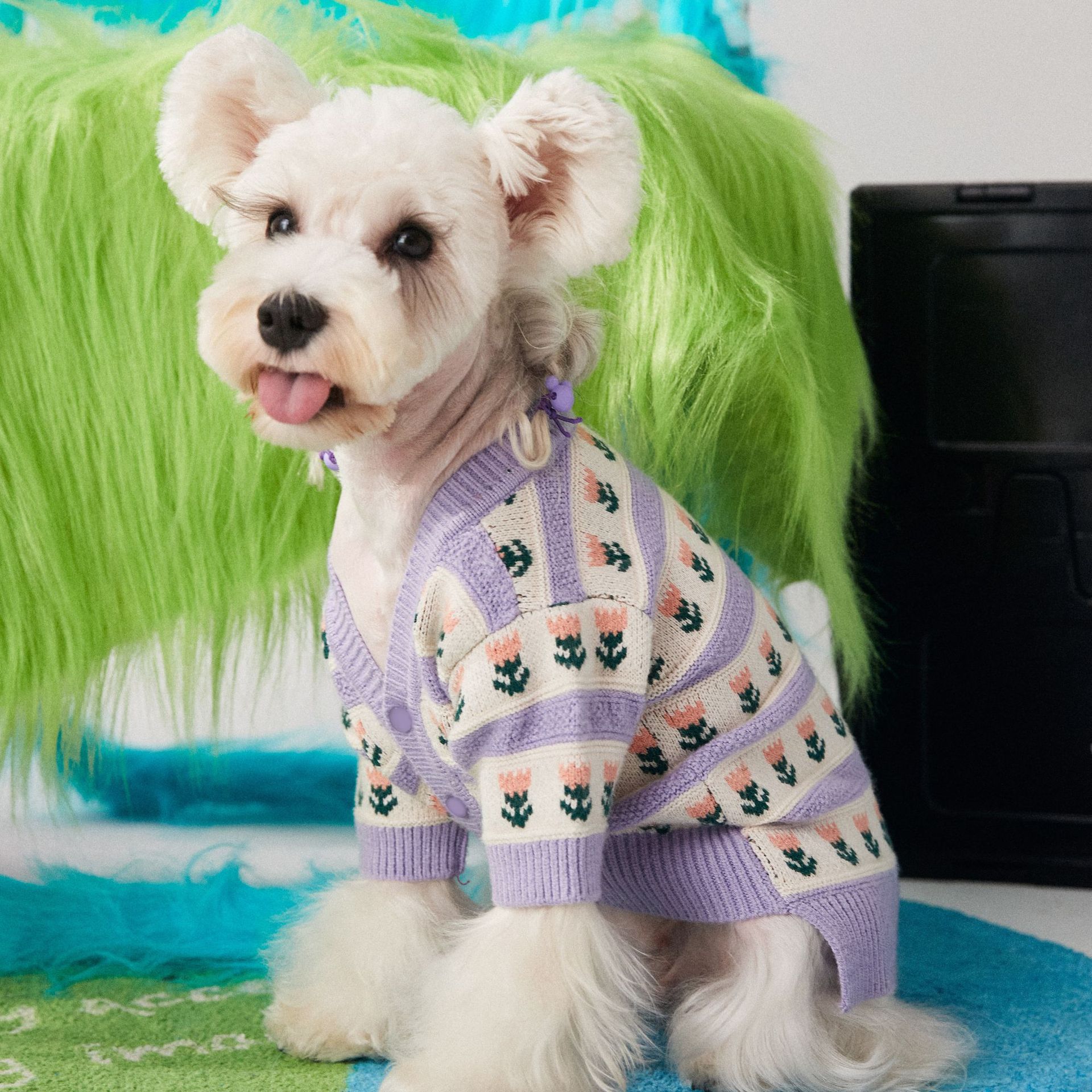 Purple Flower Dog Sweater Cardigan