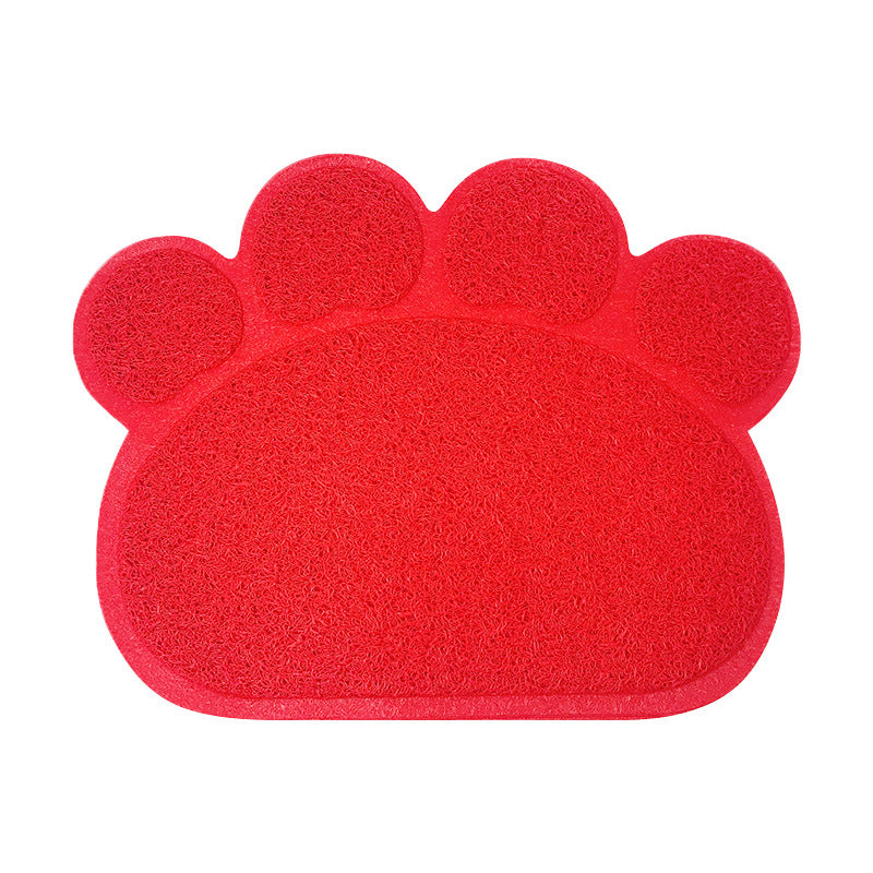PVC Pet Dog Cat Puppy Kitten Dish Bowl Food Water Feeding Placemat, Non-Slip Cat Litter Mat Paw Shape, Rose Large